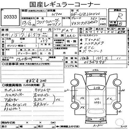 Аукционный лист Toyota Land Cruiser 100
